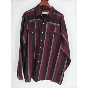 Bit & Bridle Maroon Tan striped Western Pearl Snap front shirt Men's 2XLT